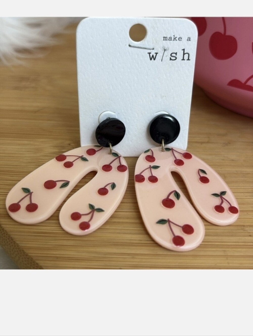Make a Wish Pink Cherry Dangle Earrings